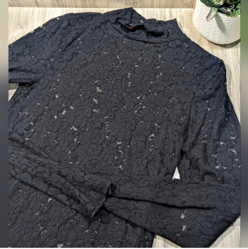 Y2K BKE Black Lace Sheer See Through Long Sleeve Top Women's Size Large